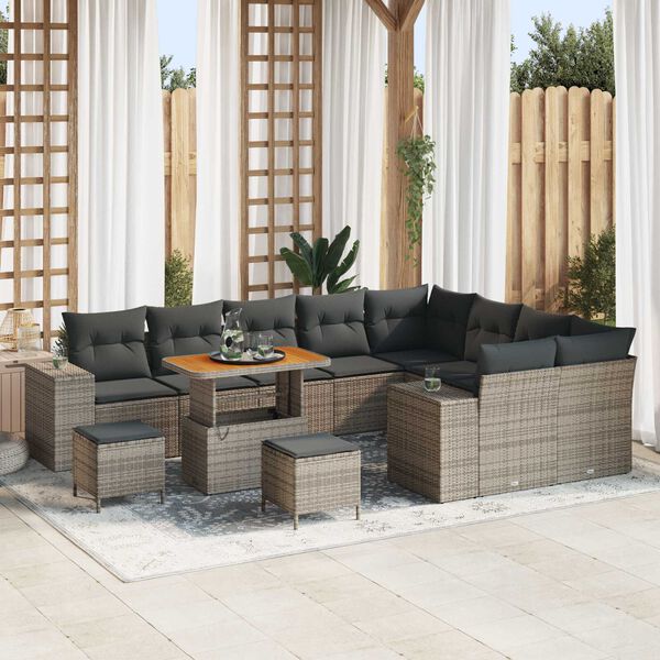 vidaXL Garten-Sofa-Set mit Kissen mit Speicher mit Kissen 12 pcs Grau