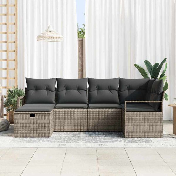 vidaXL Sofa Set mit Kissen mit Speicher Grau Poly-Rattan