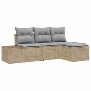 vidaXL Garten-Sofa-Set mit Kissen 4 pcs Beige und Hellgrau Poly-Rattan
