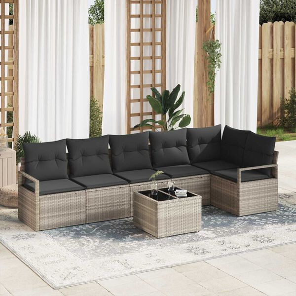 vidaXL Gartensofa-set mit Kissen 7 pcs Hellgrau Poly-Rattan