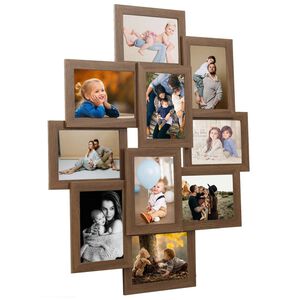 vidaXL Collage Bilderrahmen f&uuml;r 10x(10x15 cm) Fotos Hellbraun MDF
