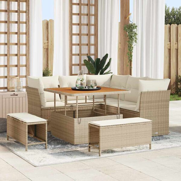 vidaXL Garten-Sofa-Set mit Kissen mit Speicher 8 pcs Beige und Creme
