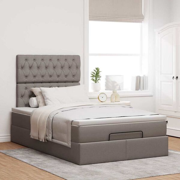 vidaXL Ottoman-Bett mit Matratze & LEDs Taupe 120x200 cm Stoff
