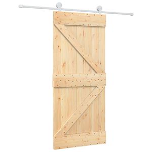 vidaXL Schiebet&uuml;r Nat&uuml;rlich und Wei&szlig; 90 x 210 cm Massives Kiefernholz