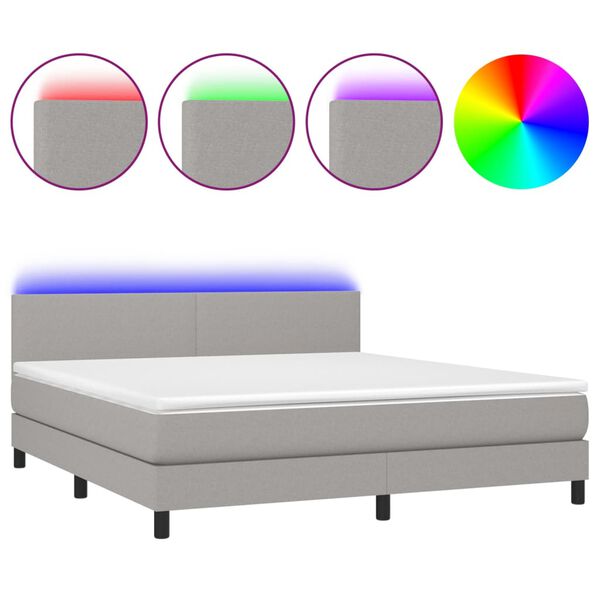 vidaXL Boxspringbett mit Matratze & LED Hellgrau 160x200 cm Stoff