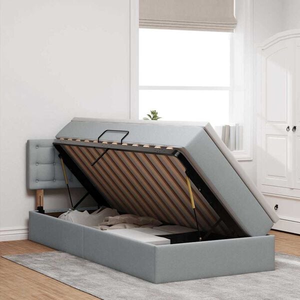 vidaXL Bett mit Stauraum und LED mit LED Hellgrau 90 x 190 cm Stoff