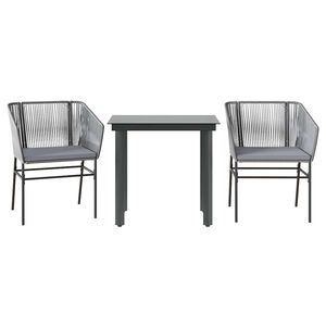 vidaXL 3-tlg. Garten-Essgruppe mit Kissen Grau Poly Rattan Glas