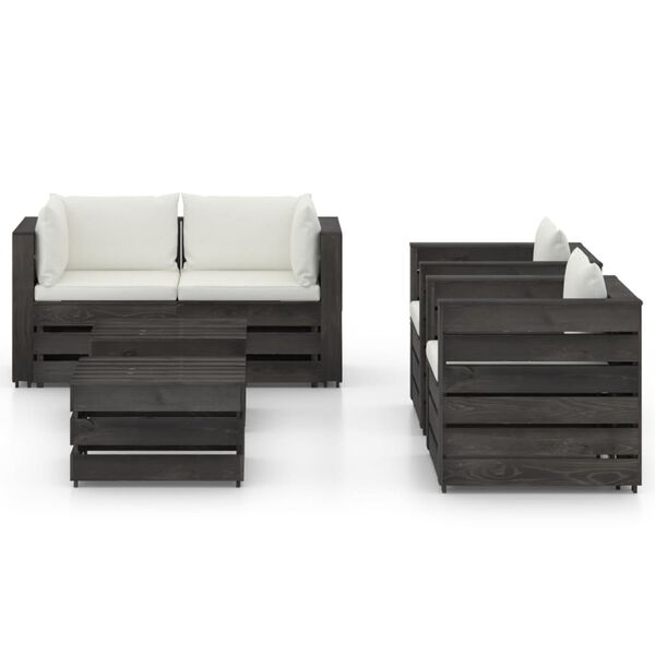 vidaXL 6-tlg. Garten-Lounge-Set mit Kissen Grau Impr&auml;gniertes Holz