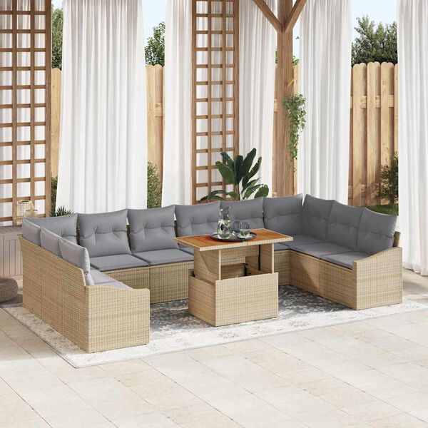 vidaXL Garten Essgruppe mit Kissen 11 pcs Beige und Grau