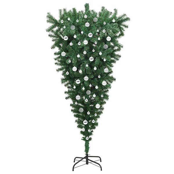 vidaXL Umgedrehter Kunst Weihnachtsbaum mit Kugelset Gr&uuml;n 210 cm PVC