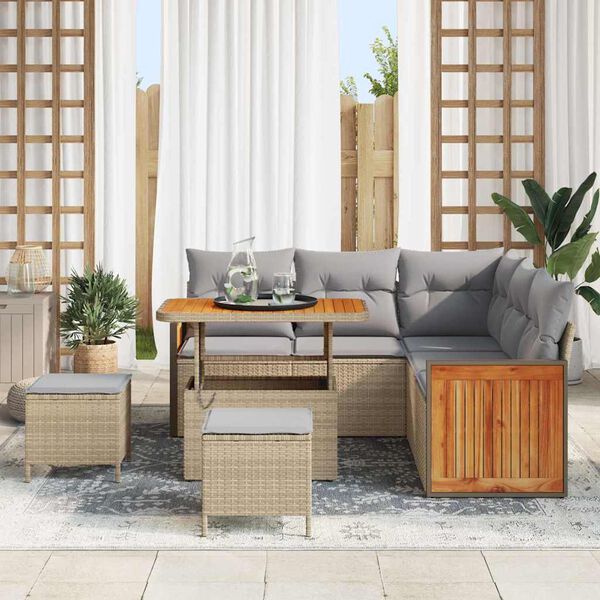 vidaXL Garten-Sofa-Set mit Kissen 8 pcs Beige und Hellgrau