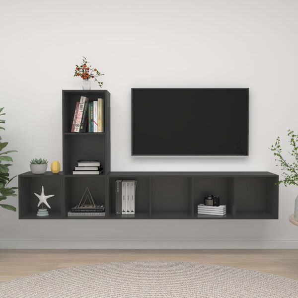 vidaXL 3-tlg. TV-Schrank-Set Grau Holzwerkstoff