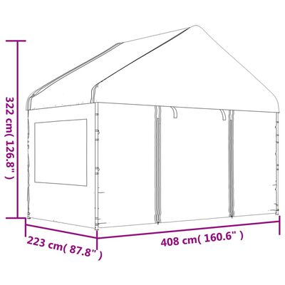 vidaXL Pavillon mit Dach Weiß 4,08x2,23x3,22 m Polyethylen