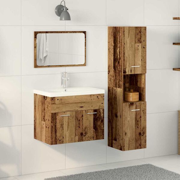 vidaXL Badezimmerm&ouml;bel-Set mit Regal mit T&uuml;r 4 pcs Braun Holzwerkstoff