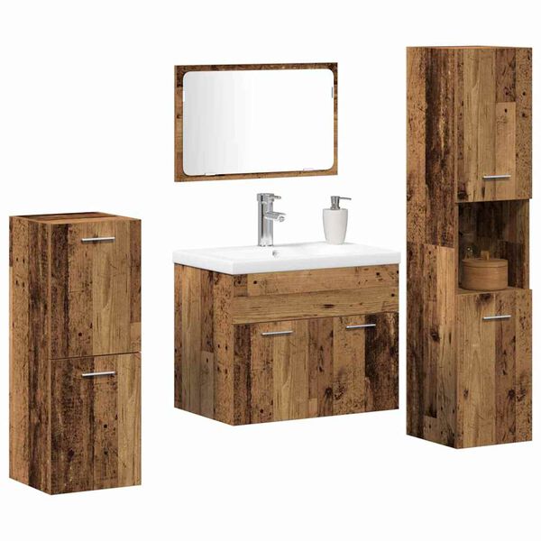 vidaXL Badezimmerm&ouml;bel-Set mit Regal mit T&uuml;r 5 pcs Braun Holzwerkstoff