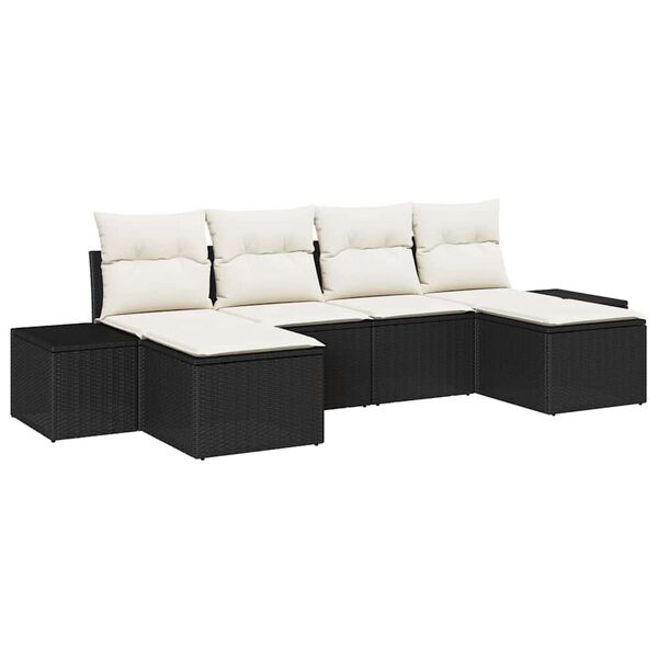 vidaXL Garten-Sofa-Set mit Kissen 4 pcs Schwarz und Creme Poly-Rattan