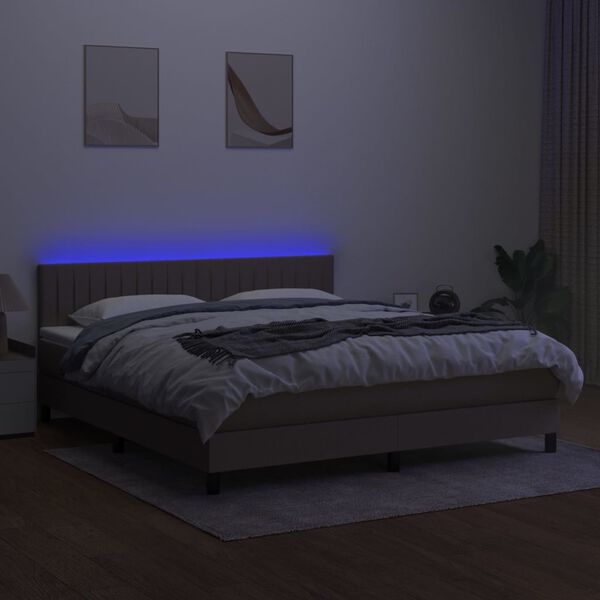vidaXL Boxspringbett mit Matratze & LED Taupe 160x200 cm Stoff