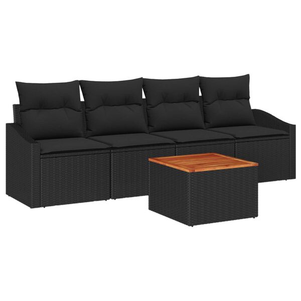 vidaXL Gartensofa-set mit Kissen 5 pcs Schwarz Poly-Rattan