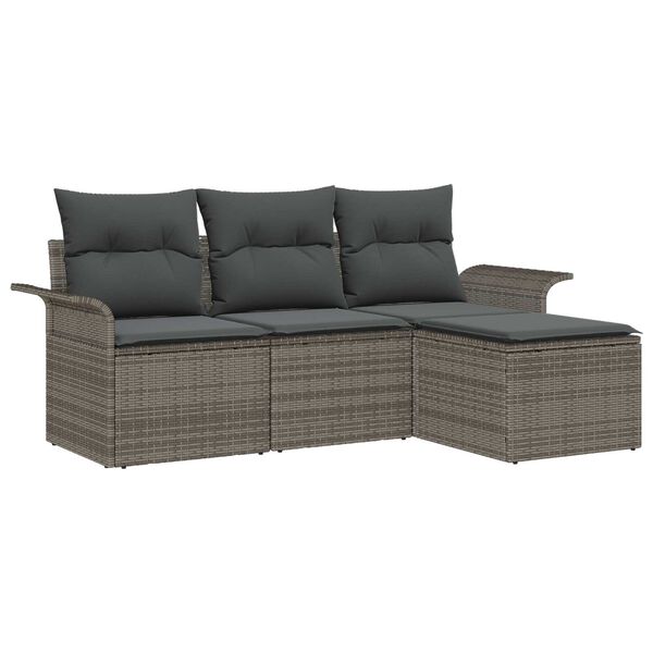 vidaXL Sofa Set mit Kissen 4 pcs Grau Poly-Rattan