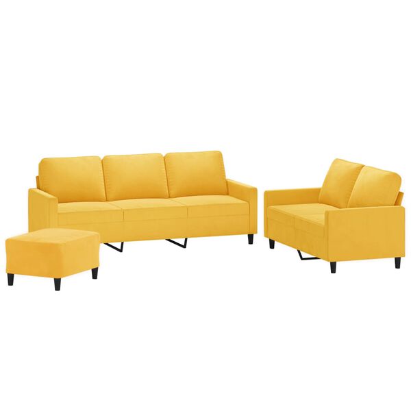 vidaXL 3-tlg. Sofagarnitur mit Kissen Gelb Samt