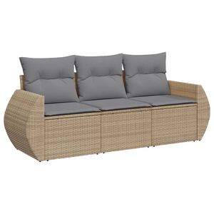 vidaXL 3-tlg. Garten-Sofagarnitur mit Kissen Beige Poly Rattan