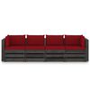 vidaXL 4-Sitzer Outdoor-Sofa mit Kissen Grau Impr&auml;gniertes Holz