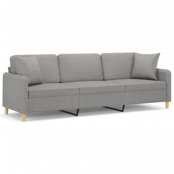 vidaXL 3-Sitzer-Sofa mit Kissen Hellgrau 210 cm Stoff