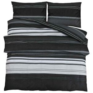 vidaXL Bettw&auml;sche-Set Schwarz Gestreift 135x200 cm Baumwolle