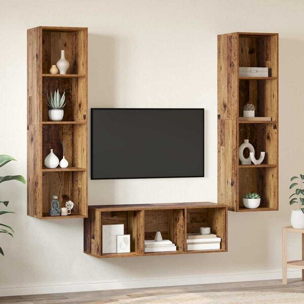 vidaXL TV-Schrankset Wandmontiert 3 pcs Altholz Holzwerkstoff