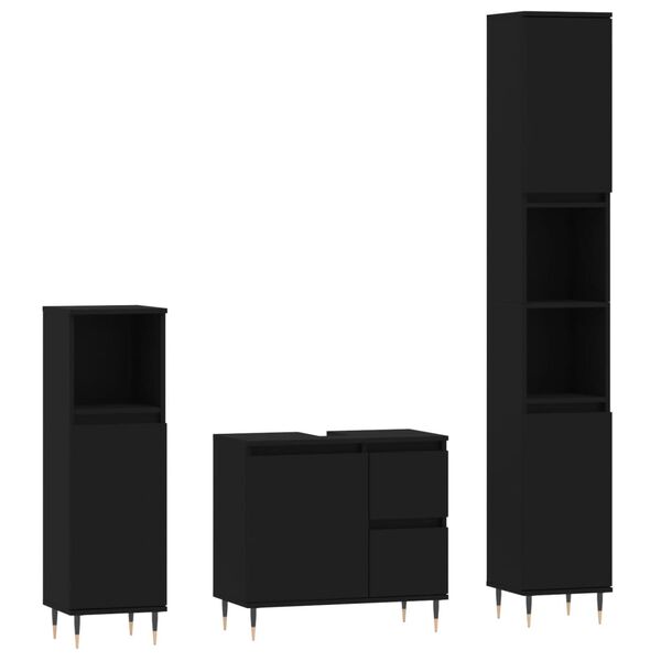vidaXL 3-tlg. Badm&ouml;bel-Set Schwarz Holzwerkstoff