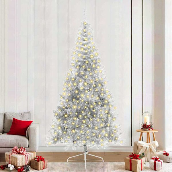 vidaXL K&uuml;nstlicher vorbeleuchteter Weihnachtsbaum Silber 240 cm PET