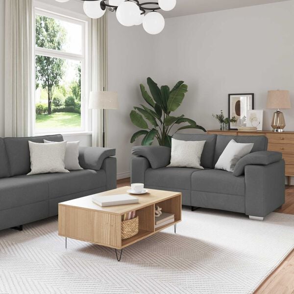 vidaXL Sofa 3 pcs Dunkelgrau 219 x 80 x 82 cm Leinenmischgewebe