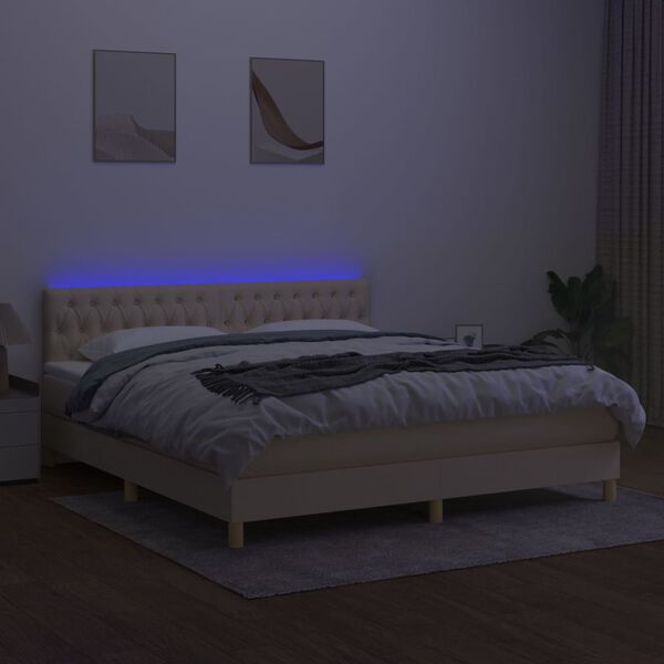vidaXL Boxspringbett mit Matratze & LED Creme 160x200 cm Stoff