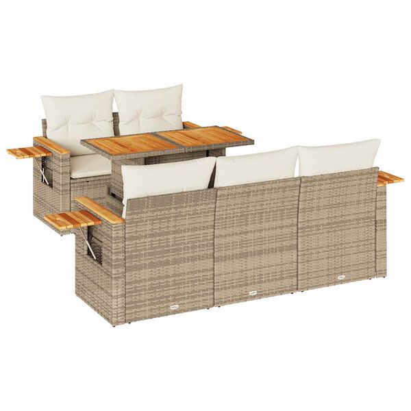 vidaXL 6-tlg. Garten-Sofagarnitur mit Kissen Beige Poly Rattan Akazie