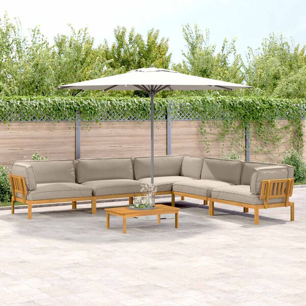 vidaXL Sofa Set mit Kissen Uni 6 pcs Taupe Massivholz Akazie