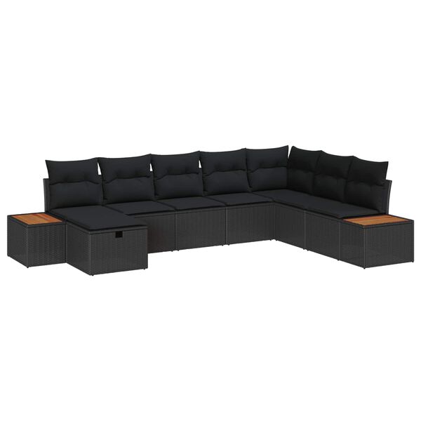 vidaXL Gartensofa-set mit Kissen mit Speicher Schwarz Poly-Rattan