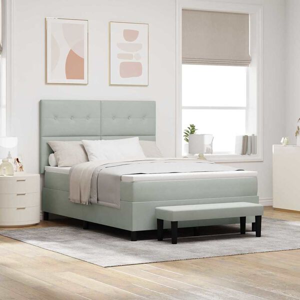 vidaXL Boxspringbett mit Matratze Hellgrau 160 x 200 cm Samt