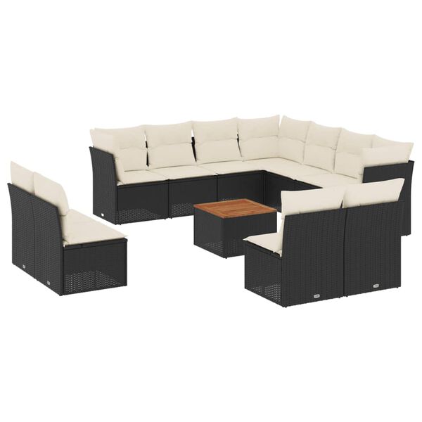 vidaXL 12-tlg. Garten-Sofagarnitur mit Kissen Schwarz Poly Rattan