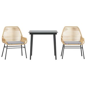 vidaXL 3-tlg. Garten-Essgruppe mit Kissen Braun Poly Rattan Glas