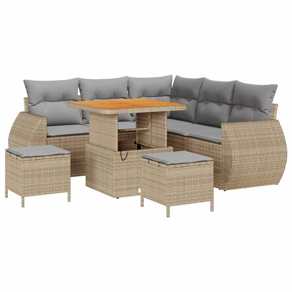 vidaXL Gartensofa-set mit Kissen 8 pcs Beige und Hellgrau Poly-Rattan