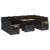 vidaXL 10-tlg. Garten-Sofagarnitur mit Kissen Schwarz Poly Rattan