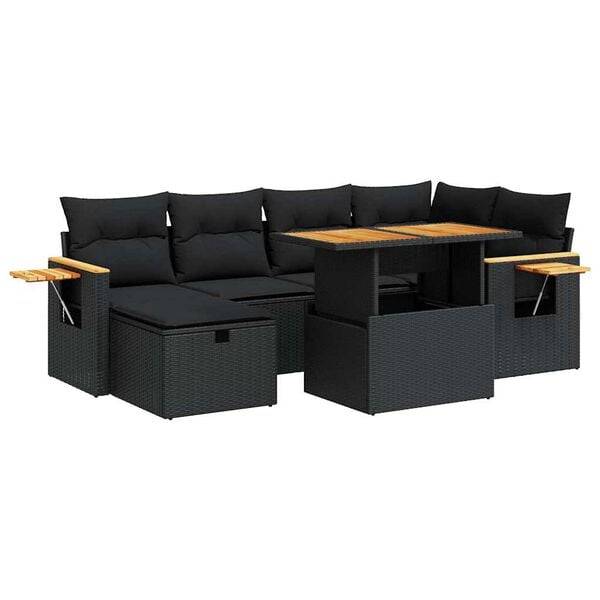 vidaXL 8-tlg. Garten-Sofagarnitur mit Kissen Schwarz Poly Rattan