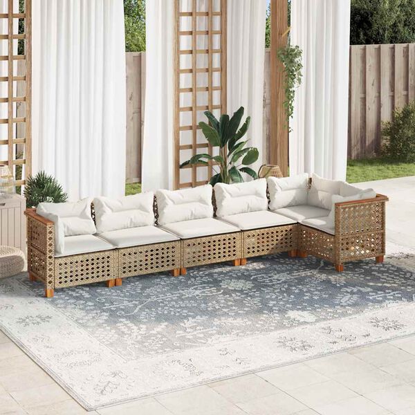 vidaXL 6-tlg. Garten-Sofagarnitur mit Kissen Beige Poly Rattan