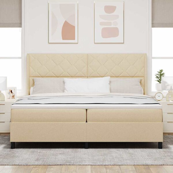 vidaXL Boxspringbett mit Matratze Creme 200 x 200 cm Stoff