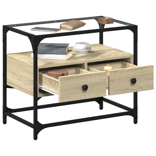 vidaXL TV-Schrank mit Glasplatte Sonoma-Eiche 60x35x51cm Holzwerkstoff