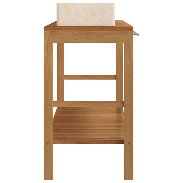 vidaXL Waschtisch Massivholz Teak mit Waschbecken Marmor Creme