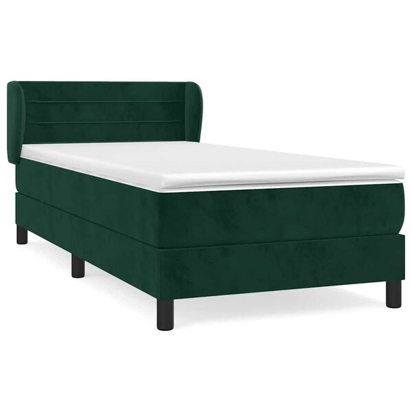 vidaXL Boxspringbett mit Matratze Dunkelgr&uuml;n 90x190 cm Samt