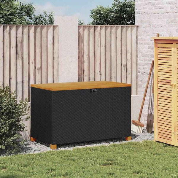 vidaXL Gartentruhe Schwarz 110x55x63 cm Poly Rattan Akazienholz