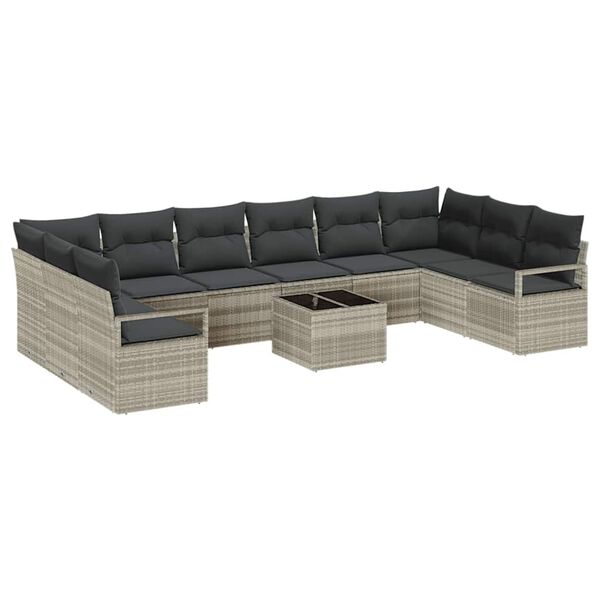 vidaXL Sofa Set mit Kissen 11 pcs Hellgrau Poly-Rattan