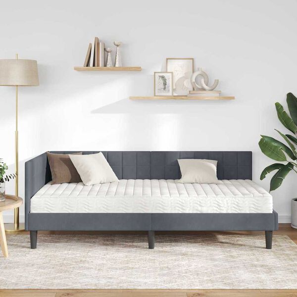 vidaXL Eckbettgestell mit Matratze mit Kopfteil 2 pcs Grau Samt